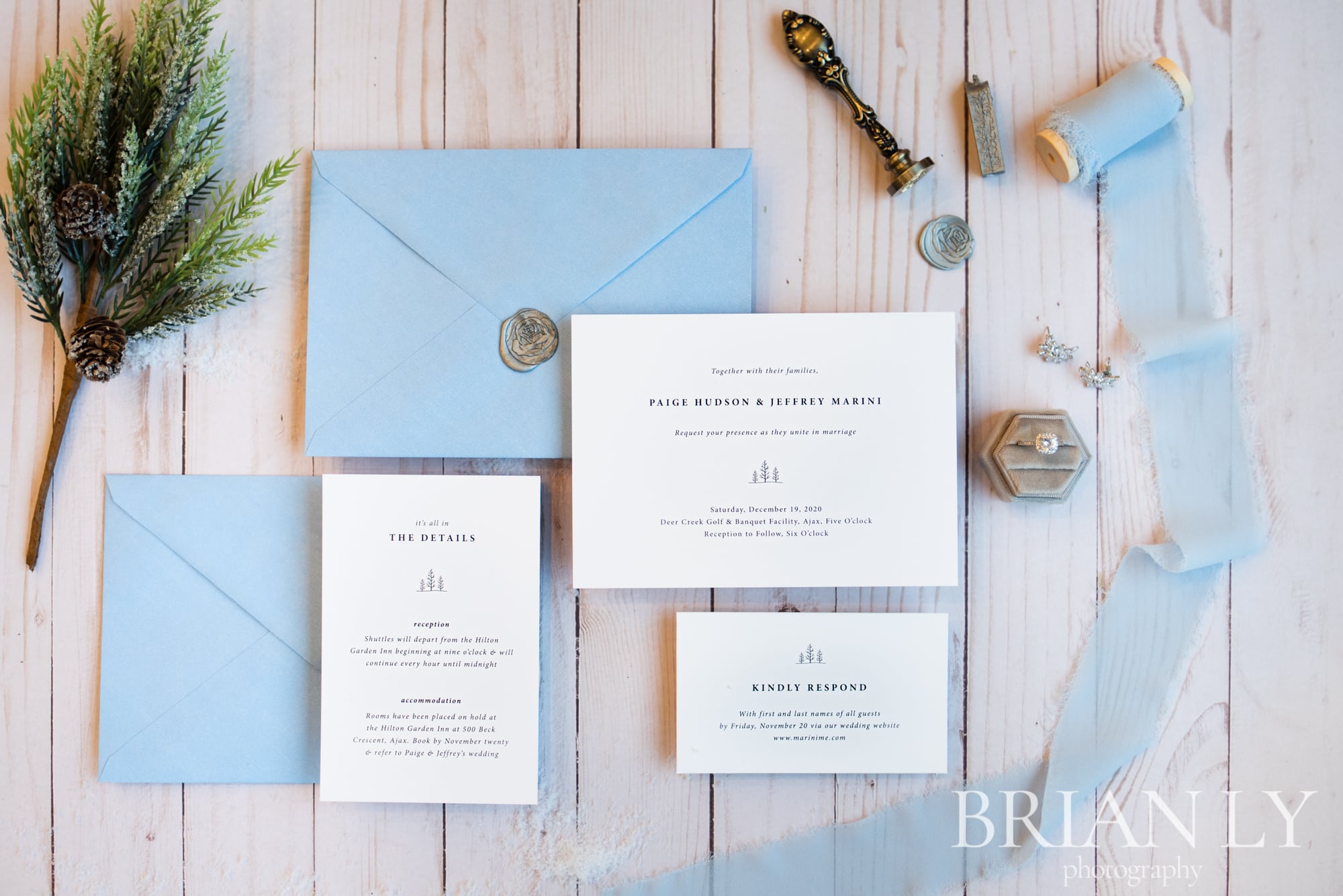 stationery winter wedding styled shoot deer creek banquet facility