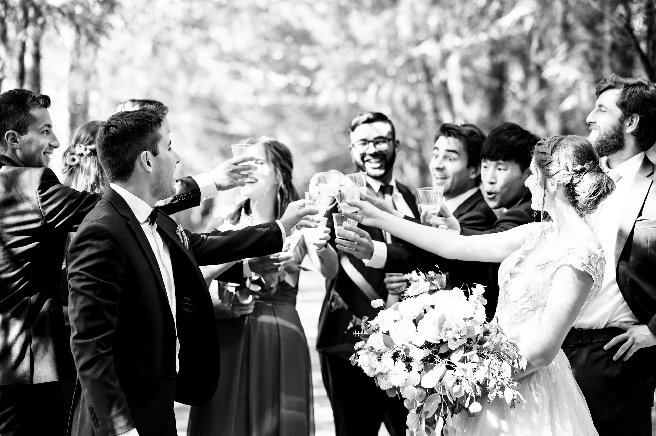 wedding party cheers kortright centre wedding by Durham Region Wedding Photographer Brian Ly Photography